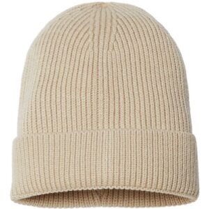 Sustainable Fine Rib Cuffed Beanie - Light Beige