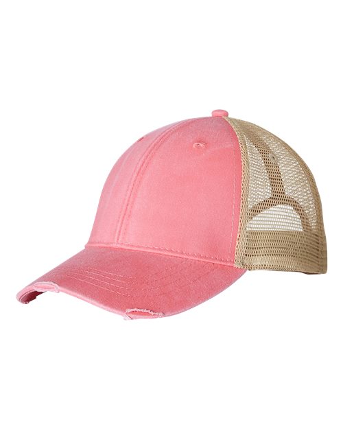 Ollie Distressed Cap - Coral/ Tan