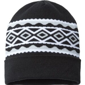 USA- Made Diamond Cuffed Beanie - Black/ Silver