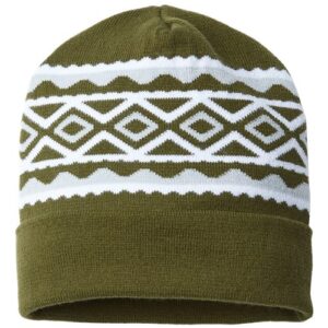 USA- Made Diamond Cuffed Beanie - Olive Green/ Silver