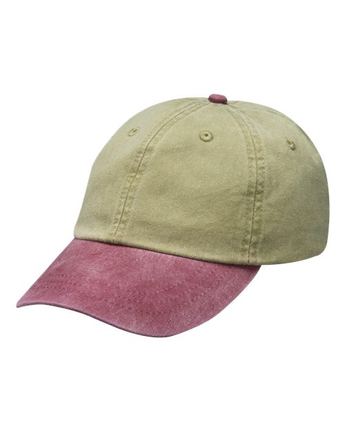 Optimum Pigment-Dyed Dad Hat - Khaki/ Burgundy