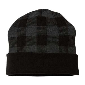 USA-Made Plaid Beanie - Black/ Dark Heather Grey