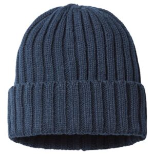 Sustainable Cable Knit Cuffed Beanie - Navy