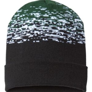 USA-Made Static Cuffed Beanie - Black/ White/ Forest