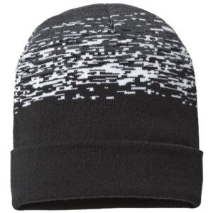 USA-Made Static Cuffed Beanie - Black/ White/ Dark Heather