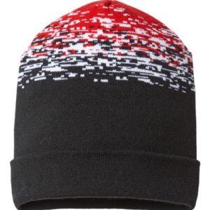 USA-Made Static Cuffed Beanie - Black/ White/ Red