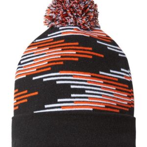 USA-Made Bar Beanie - Black/ Deep Orange/ White