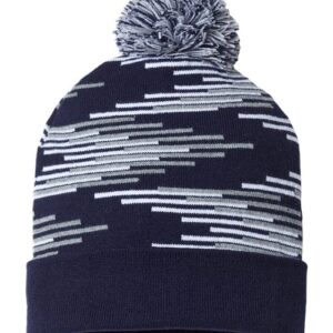 USA-Made Bar Beanie - True Navy/ Heather/ White