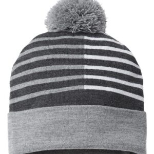 USA-Made Half Color Beanie - Heather/ White