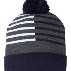 USA-Made Half Color Beanie - True Navy/ White