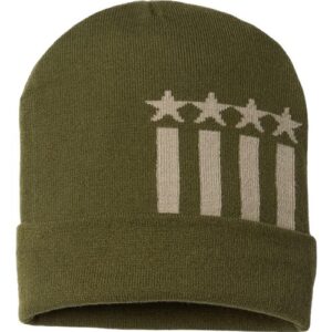 USA-Made Patriotic Cuffed Beanie - Olive/ Khaki Stars